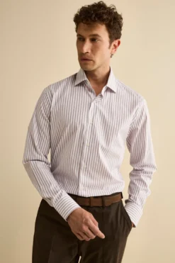 Camicia Fantasia Custom Fit con Collo Francese in Cotone - RIGATO BIANCO/LILLA