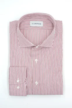 Camicia Fantasia Custom Fit in Cotone Dobby - ROSSO RIGATO
