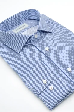 Camicia Fantasia Custom Fit in Twill di Cotone - RIGATO BLU CHIARO