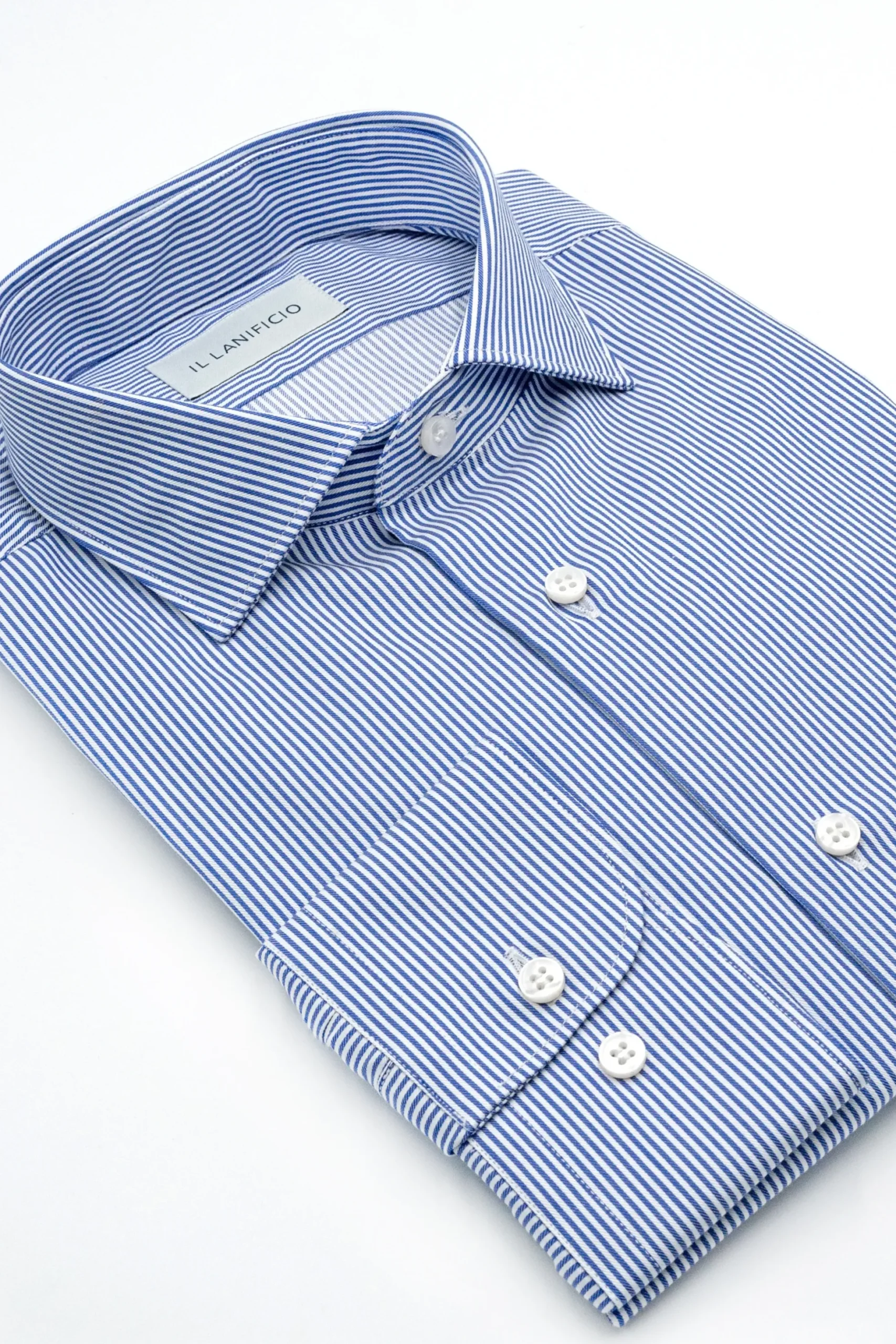 Camicia Fantasia Custom Fit in Twill di Cotone - RIGATO BLU CHIARO