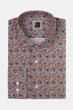 Camicia Fantasia Regular Fit in Popeline - FANT. BLU/ROSSO
