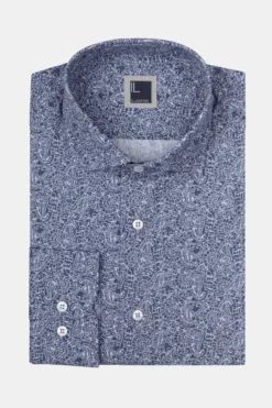 Camicia Fantasia Regular Fit in Popeline - FANT. BIANCO/BLU