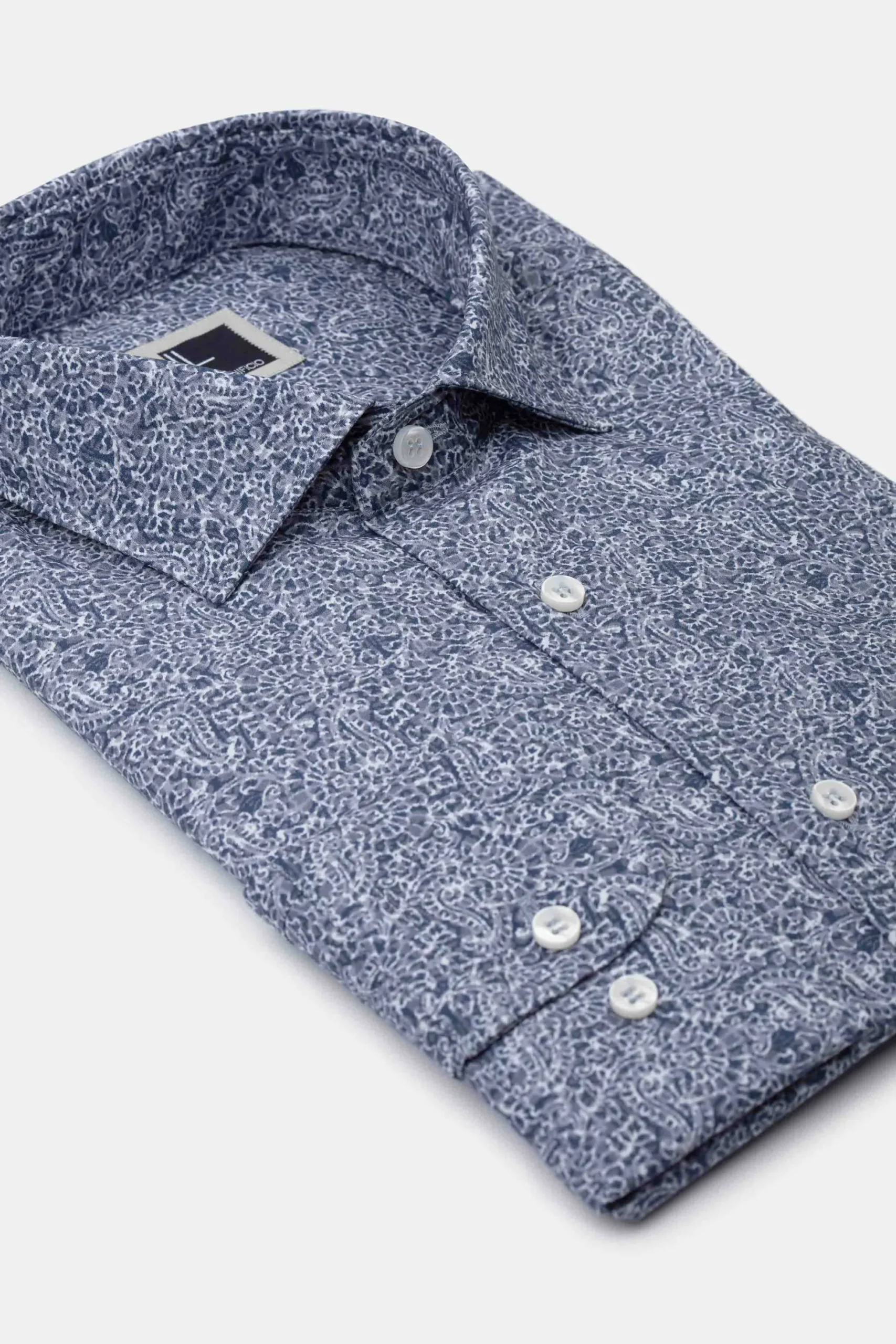 Camicia Fantasia Regular Fit in Popeline - FANT. BIANCO/BLU