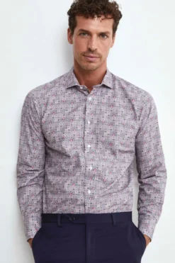 Camicia Fantasia Regular Fit in Popeline - FANT. BIANCO/ROSSO
