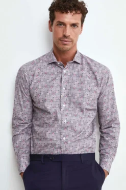 Camicia Fantasia Regular Fit in Popeline - FANT. BIANCO/ROSSO