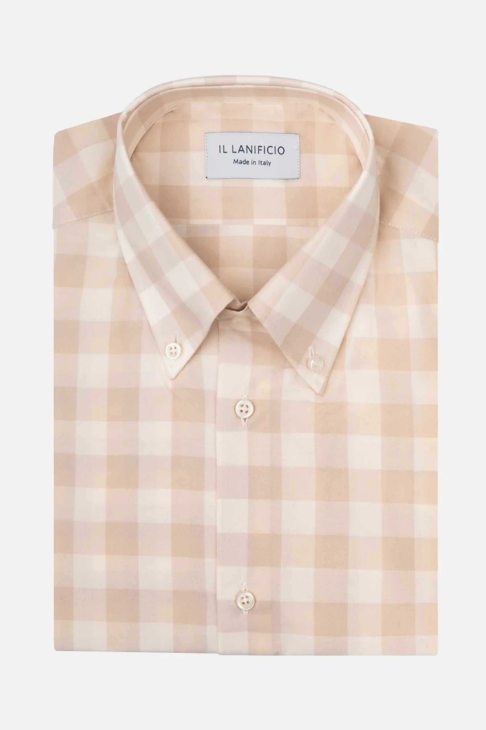Camicia Fantasia Slim Button Down- BEIGE QUADRI