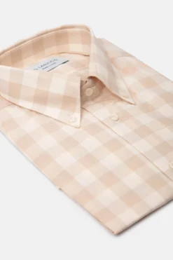Camicia Fantasia Slim Button Down- BEIGE QUADRI