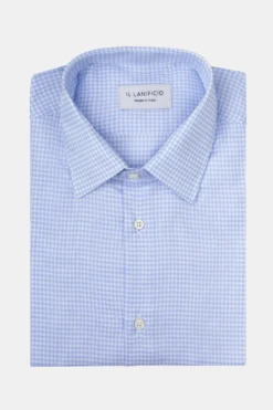Camicia Fantasia Slim Collo Francese - AZZURRO QUADRI