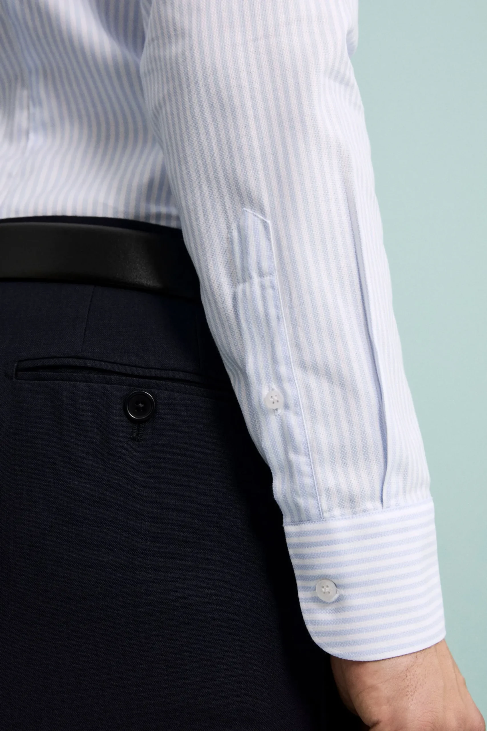 Camicia Fantasia Slim Fit Collo Francese - RIGATO BIANCO/AZZURRO