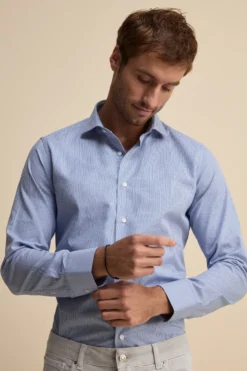 Camicia Fantasia Slim Fit Collo Francese - P/POULE AZZURRO