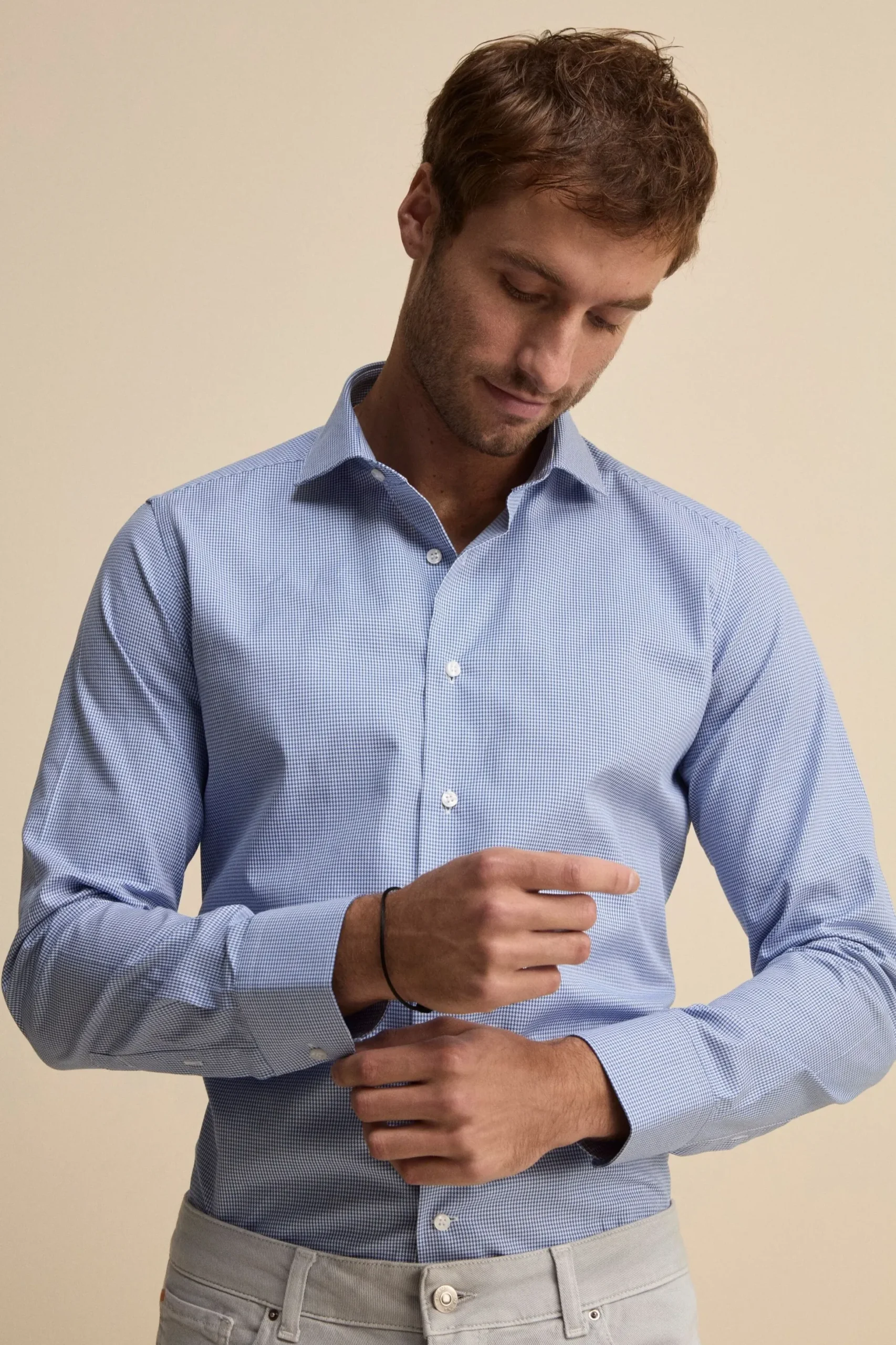 Camicia Fantasia Slim Fit Collo Francese - P/POULE AZZURRO