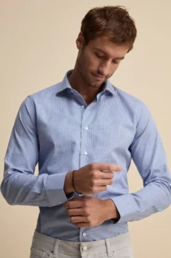 Camicia Fantasia Slim Fit Collo Francese - P/POULE AZZURRO