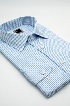 Camicia Fantasia Slim Fit con Collo Classico in Cotone - RIGATO BIANCO/AZZURRO