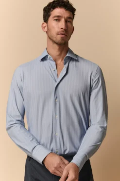 Camicia Fantasia Slim Fit in Jersey - AZZURRO SPIGATO