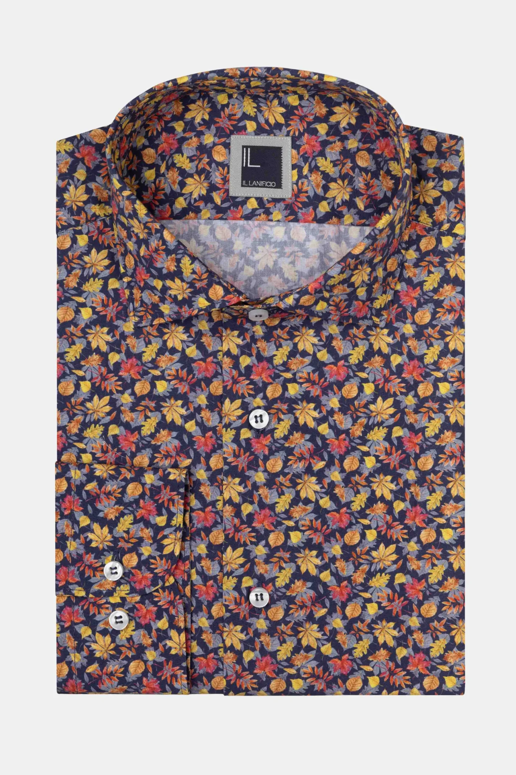 Camicia Fantasia Slim Fit in Popeline - FANT. BLU/GIALLO