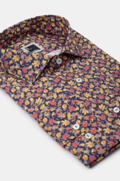 Camicia Fantasia Slim Fit in Popeline - FANT. BLU/GIALLO