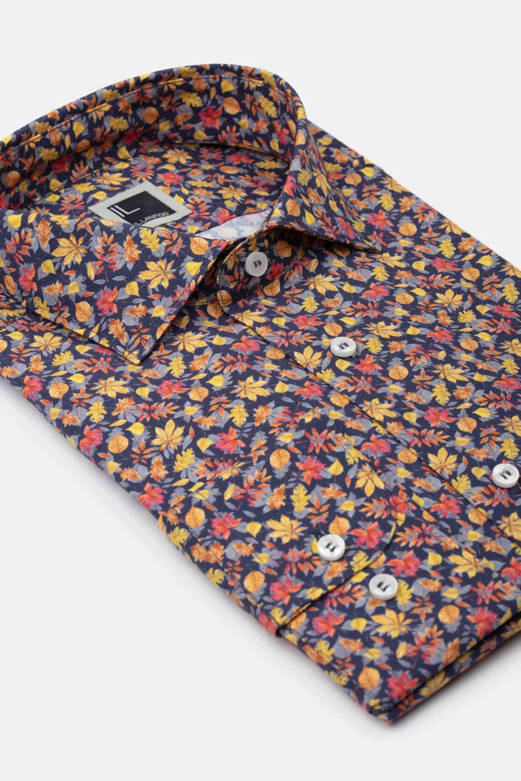 Camicia Fantasia Slim Fit in Popeline - FANT. BLU/GIALLO
