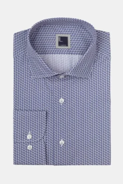Camicia Fantasia Slim Fit in Popeline - FANT. BIANCO/BLU