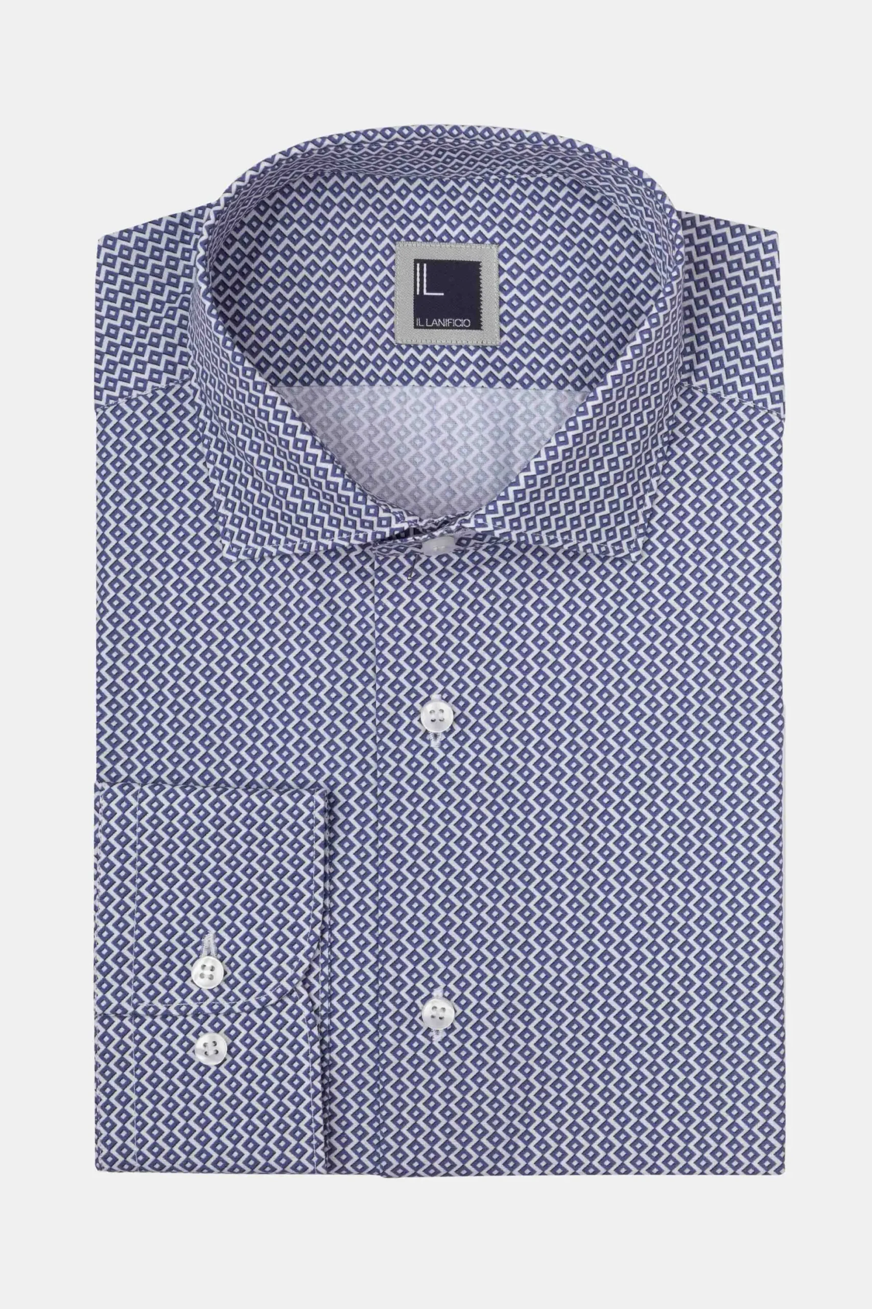 Camicia Fantasia Slim Fit in Popeline - FANT. BIANCO/BLU