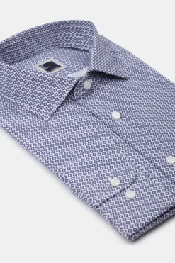 Camicia Fantasia Slim Fit in Popeline - FANT. BIANCO/BLU