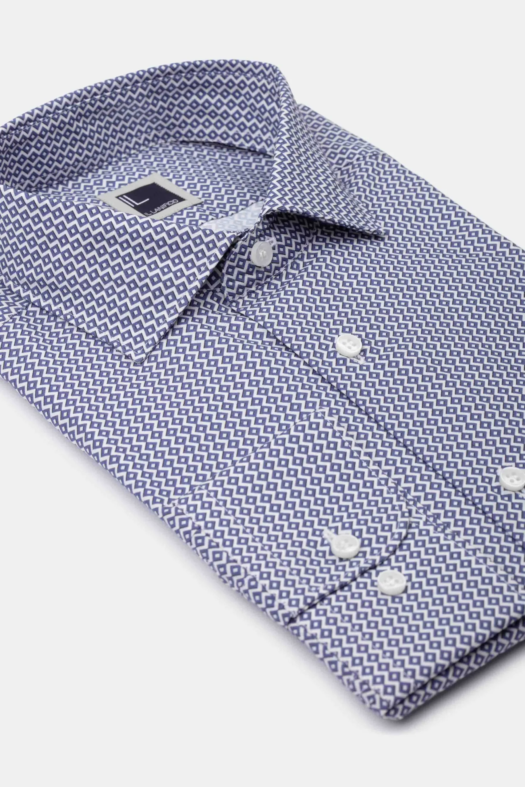Camicia Fantasia Slim Fit in Popeline - FANT. BIANCO/BLU