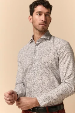 Camicia Fantasia Slim Fit in Popeline - FANT. BIANCO/ROSSO