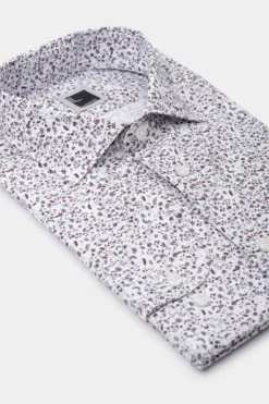 Camicia Fantasia Slim Fit in Popeline - FANT. BIANCO/ROSSO