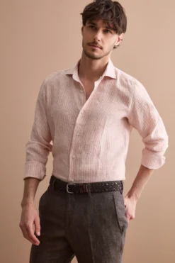 Camicia in Lino a Righe Custom Fit - RUGGINE RIGATO