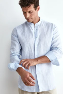 Camicia in lino coreana - AZZURRO