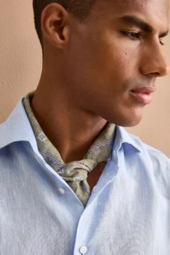 Camicia in Lino Regular con Collo Francese - AZZURRO