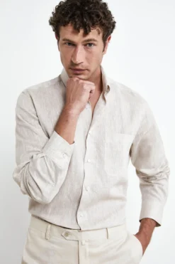 Camicia in lino regular fit - BEIGE