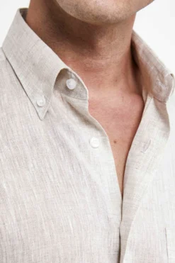 Camicia in lino regular fit - BEIGE