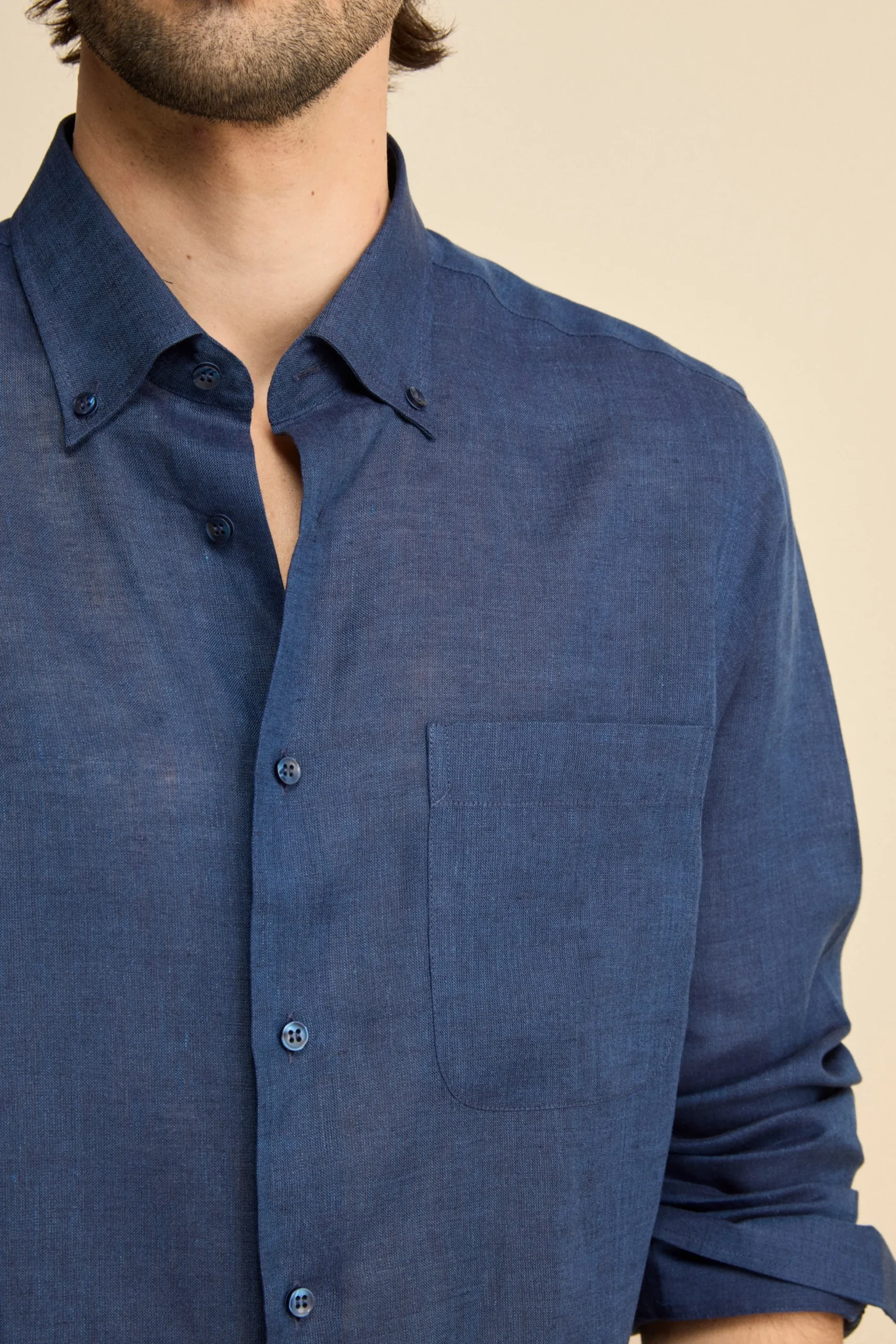 Camicia in lino regular fit - BLU