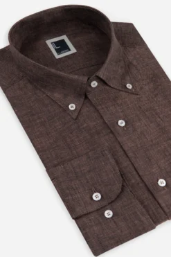 Camicia in lino regular fit - MARRONE