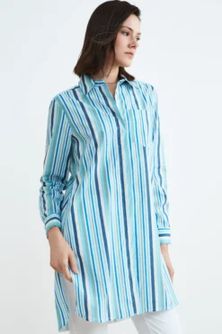 Camicia lunga donna - AZZURRO/BIANCO