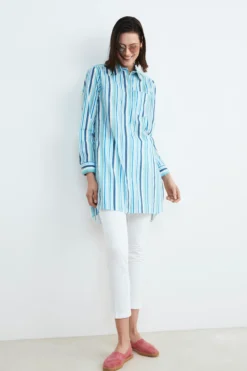 Camicia lunga donna - AZZURRO/BIANCO