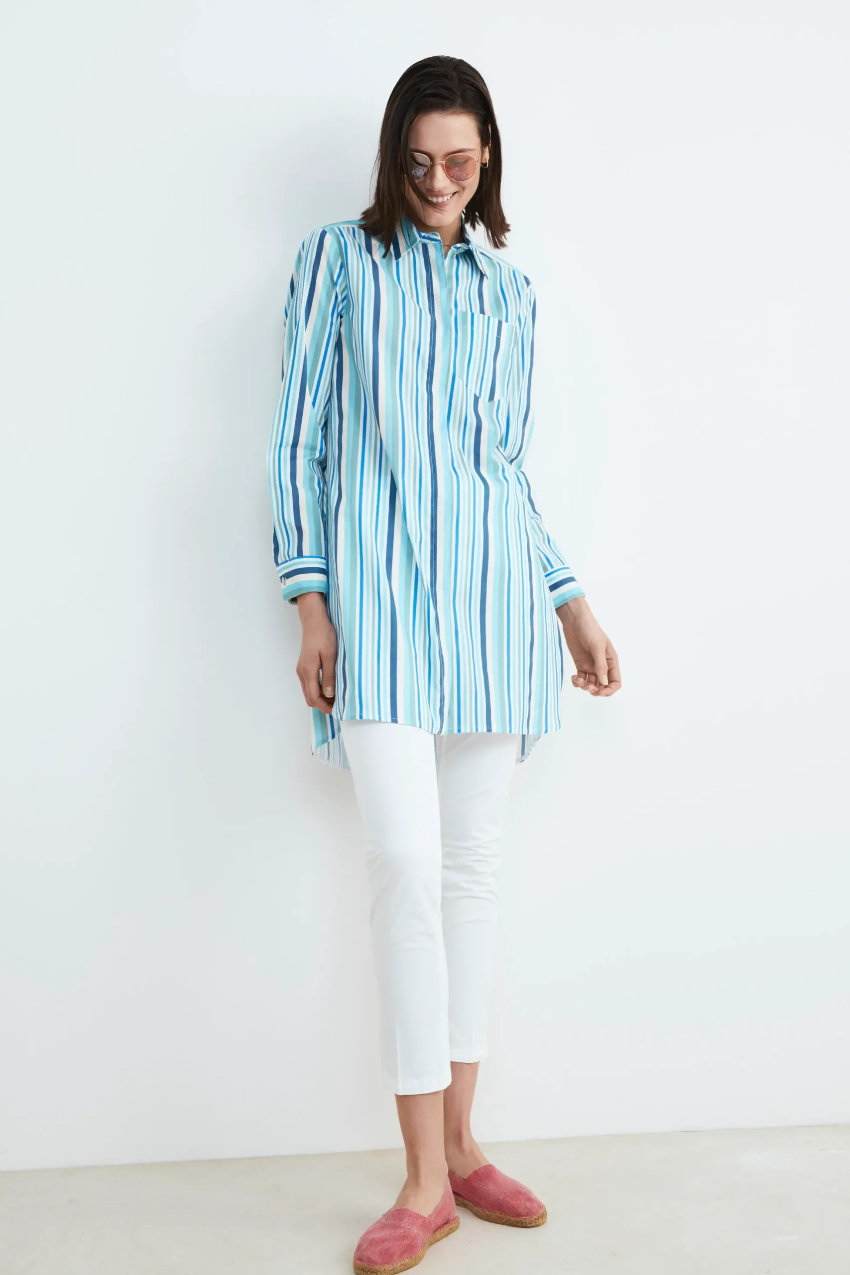 Camicia lunga donna - AZZURRO/BIANCO