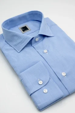 Camicia Microfantasia Slim Fit con Collo Francese - AZZURRO QUADRI