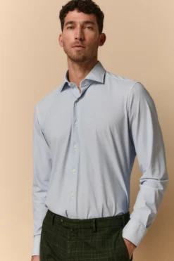 Camicia Microfantasia Slim Fit in Jersey - FANT. BIANCO/AZZURRO