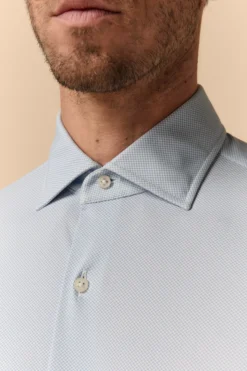 Camicia Microfantasia Slim Fit in Jersey - FANT. BIANCO/AZZURRO