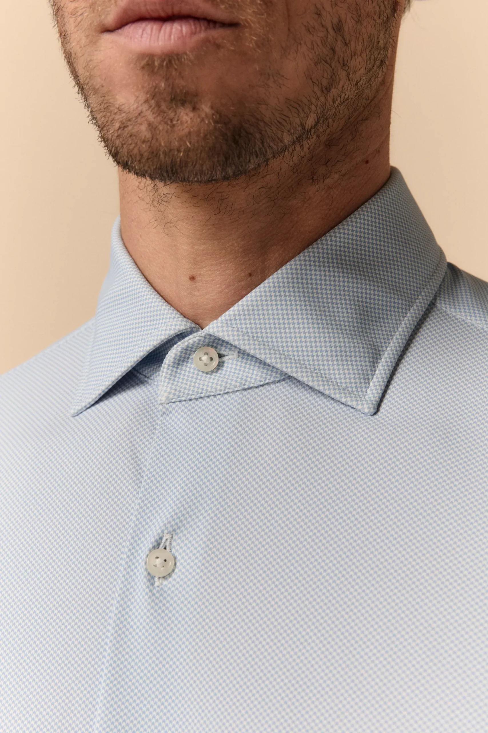 Camicia Microfantasia Slim Fit in Jersey - FANT. BIANCO/AZZURRO