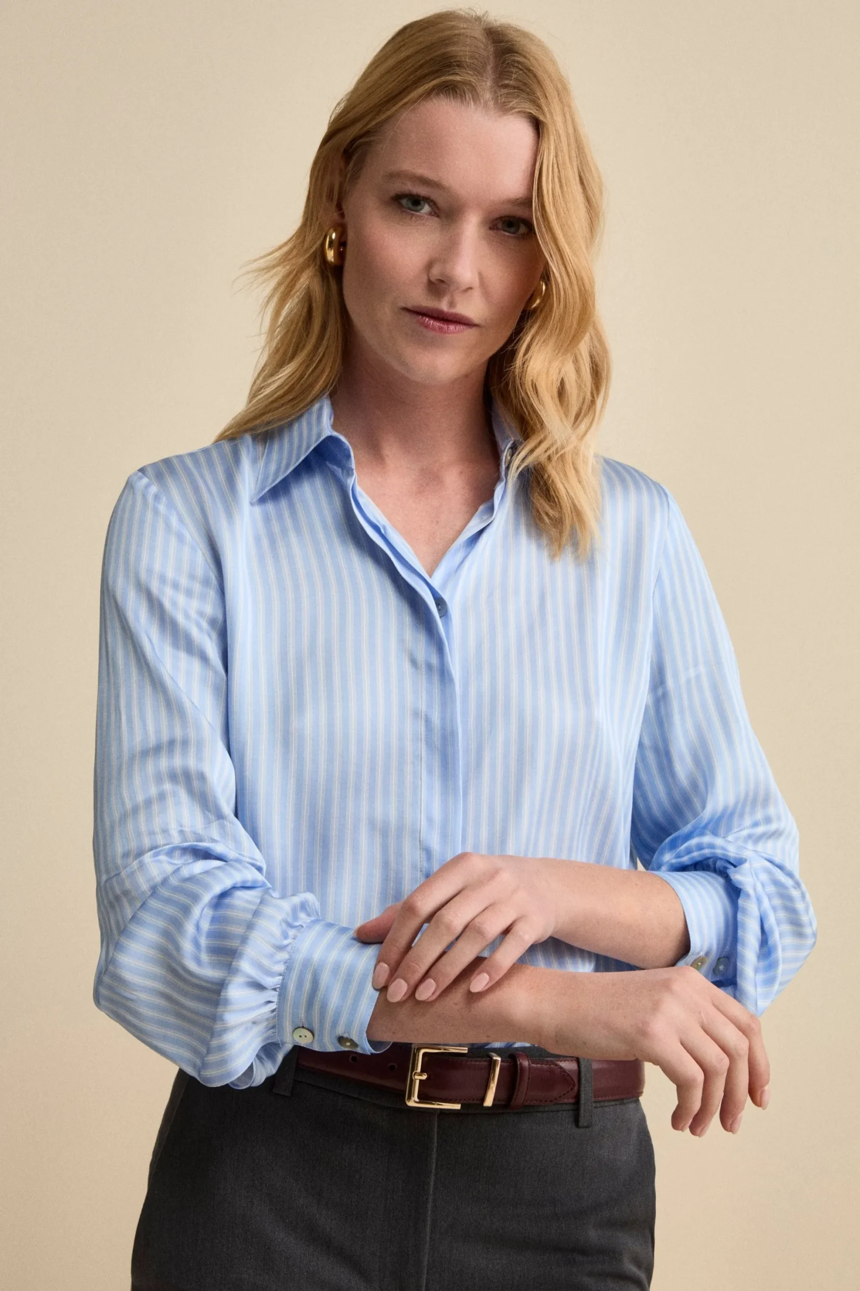 Camicia Morbida Fantasia in Raso - AZZURRO RIGATO