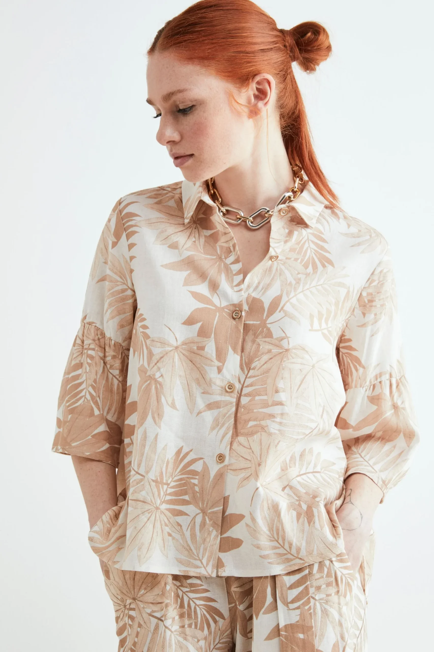Camicia morbida in lino - FANT. BEIGE