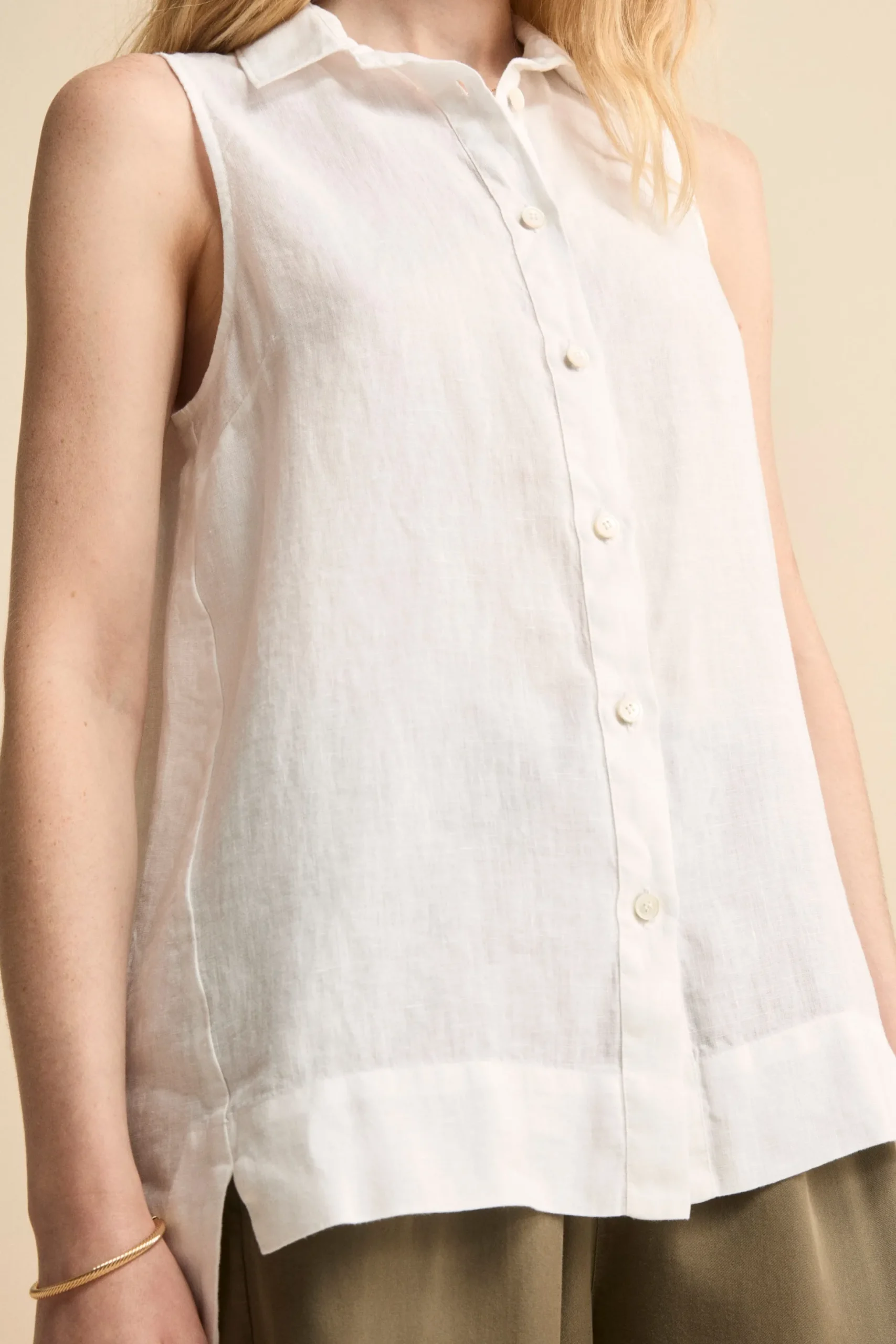 Camicia Morbida Smanicata in Lino - BIANCO