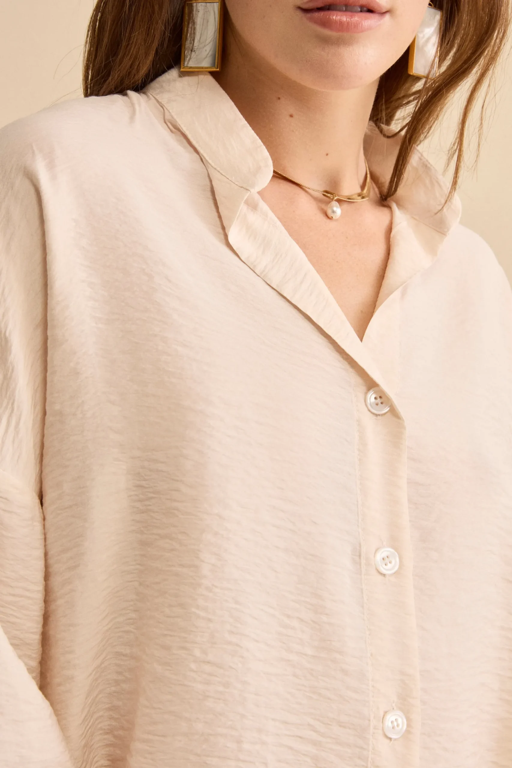 Camicia Over Coreana con Manica Kimono - BIANCO