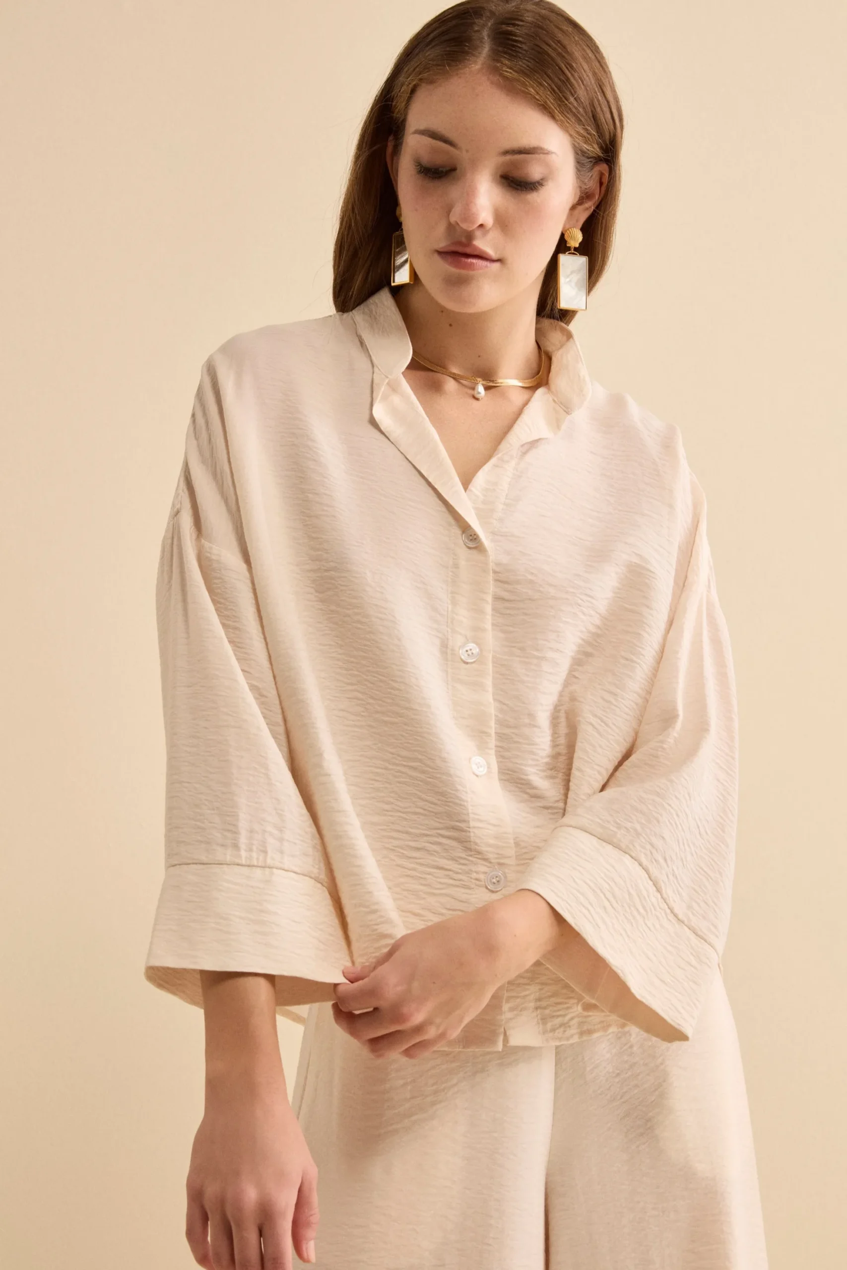 Camicia Over Coreana con Manica Kimono - BIANCO