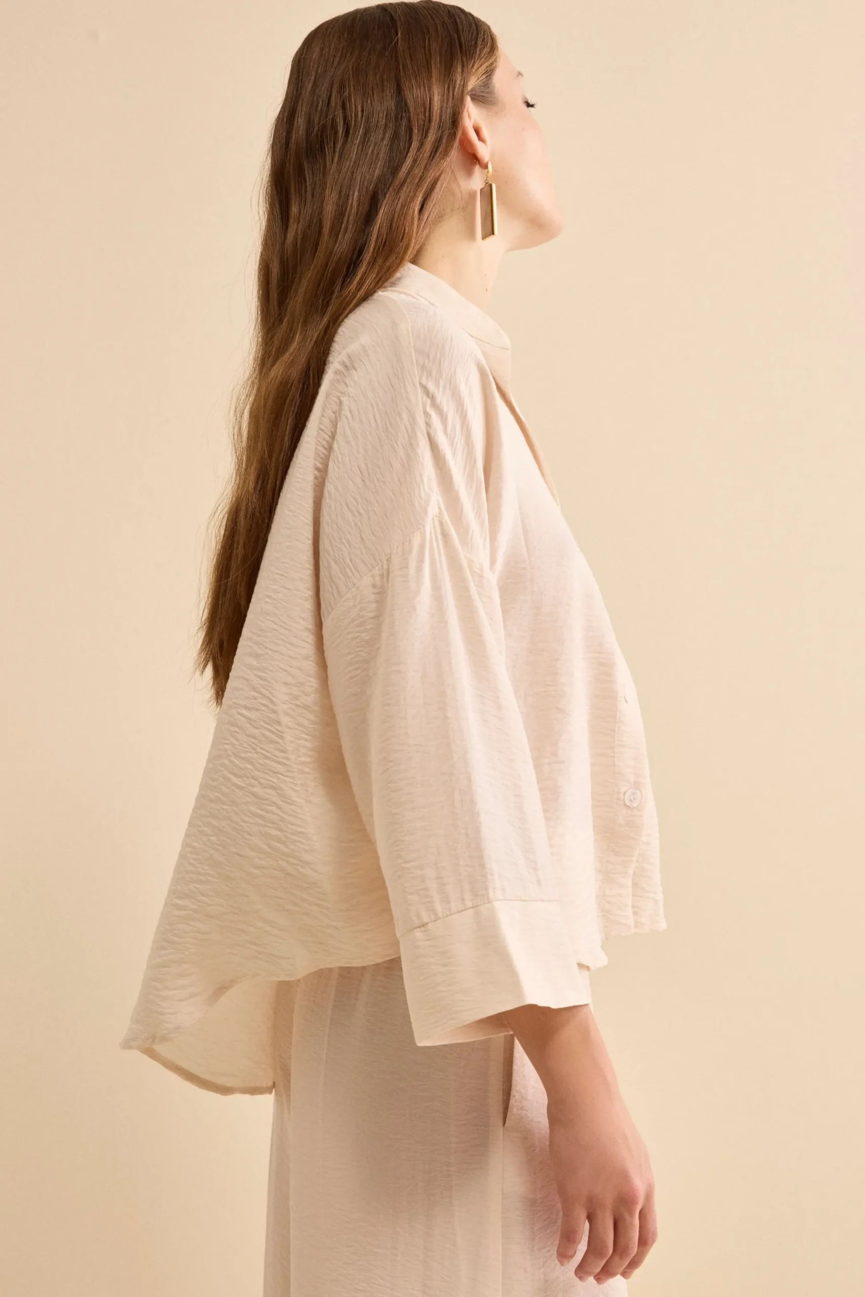 Camicia Over Coreana con Manica Kimono - BIANCO