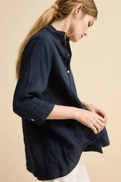 Camicia Over Coreana in Lino - BLU