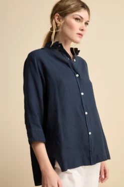 Camicia Over Coreana in Lino - BLU