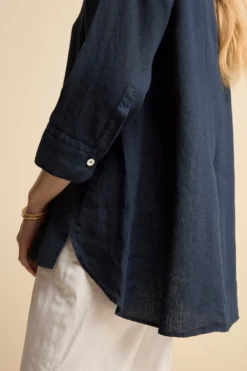 Camicia Over Coreana in Lino - BLU